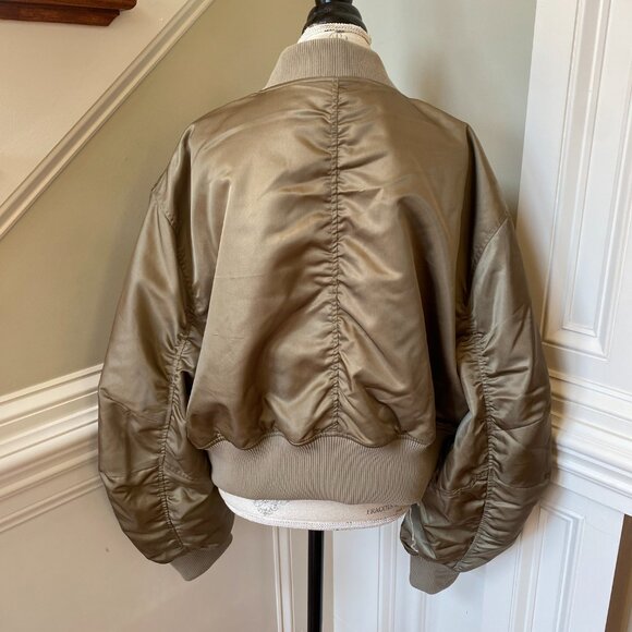 AGOLDE Shoreditch Ski Club Jett Bomber Jacket Coat Womens XL Army Green Satin - Picture 11 of 13